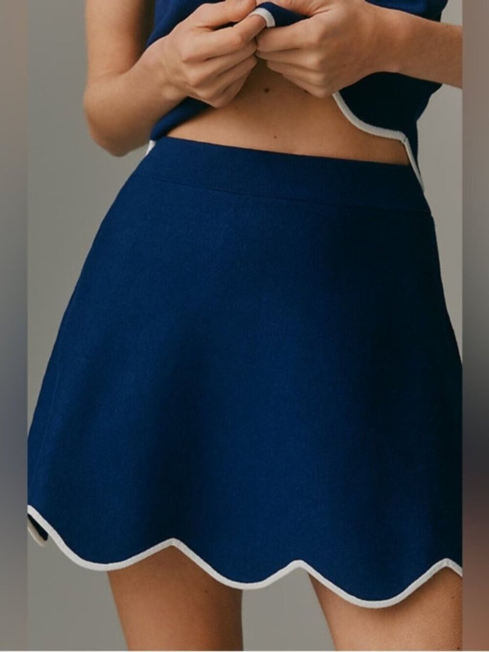 NWT Size XL  - Maeve Scalloped-Hem Sweater Mini Skirt Navy (US$ 98)